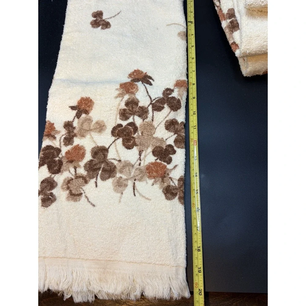Floral Bath Towel/Washcloth/Cotton/ Brown/Copper/Dundee/WalmartVtg Retro MCM 70s